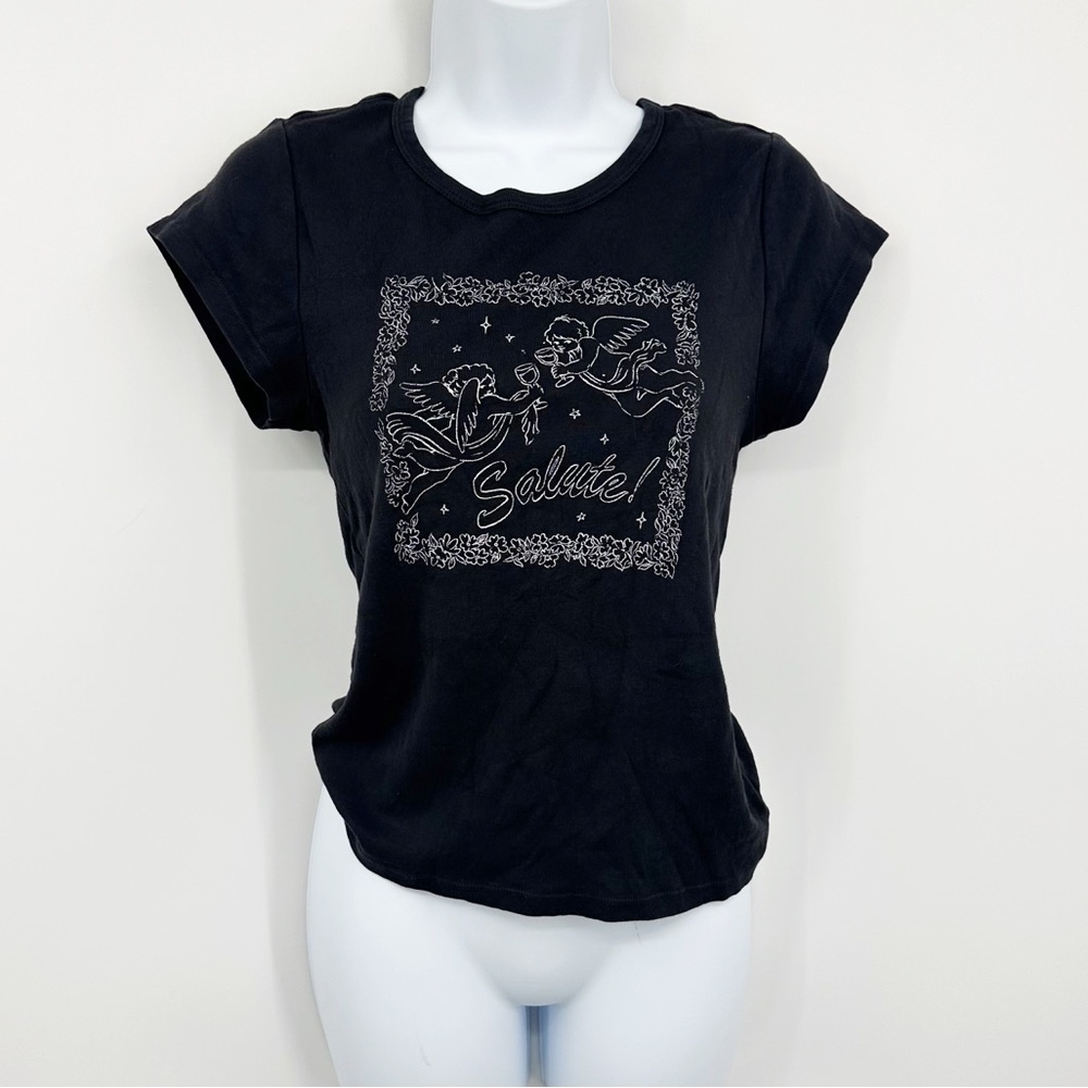 Z Supply Angel Salute Dark Gray Baby Tee Size Medium